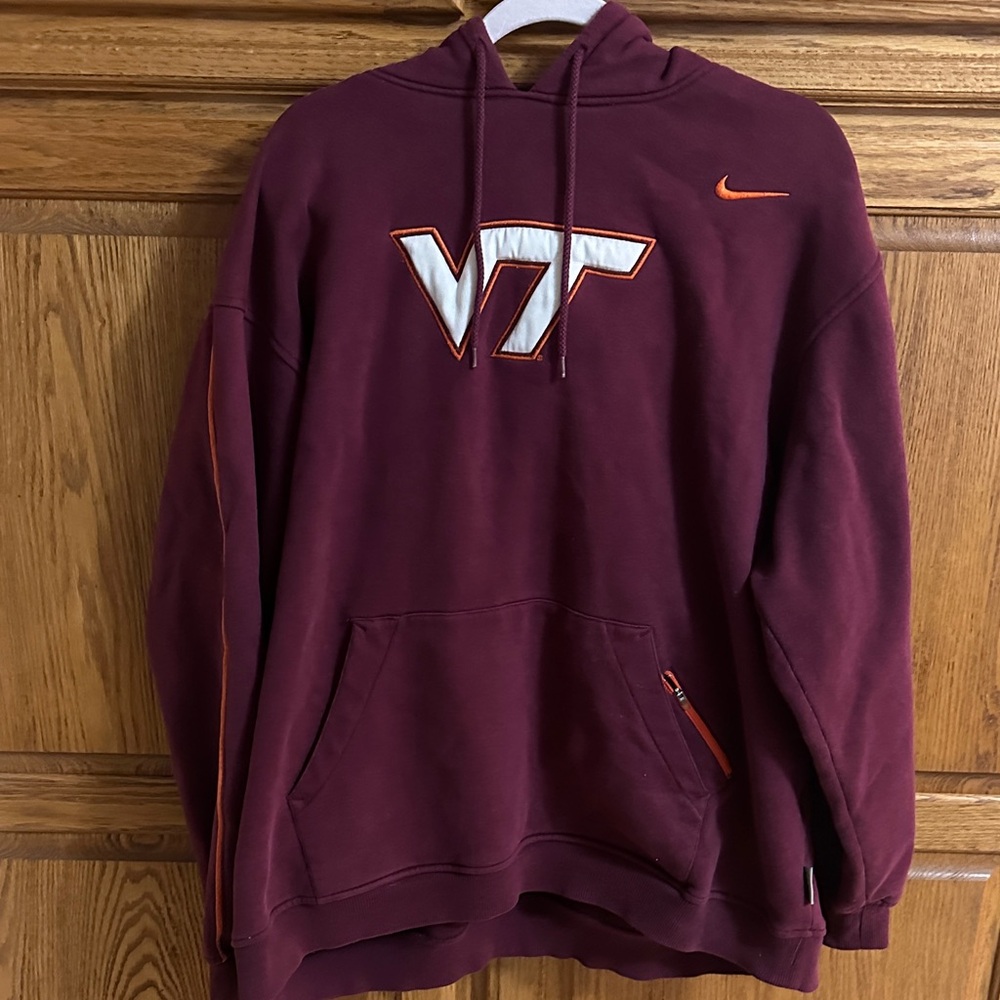 Nike Burgundy Men's Hoodie with Orange Accents